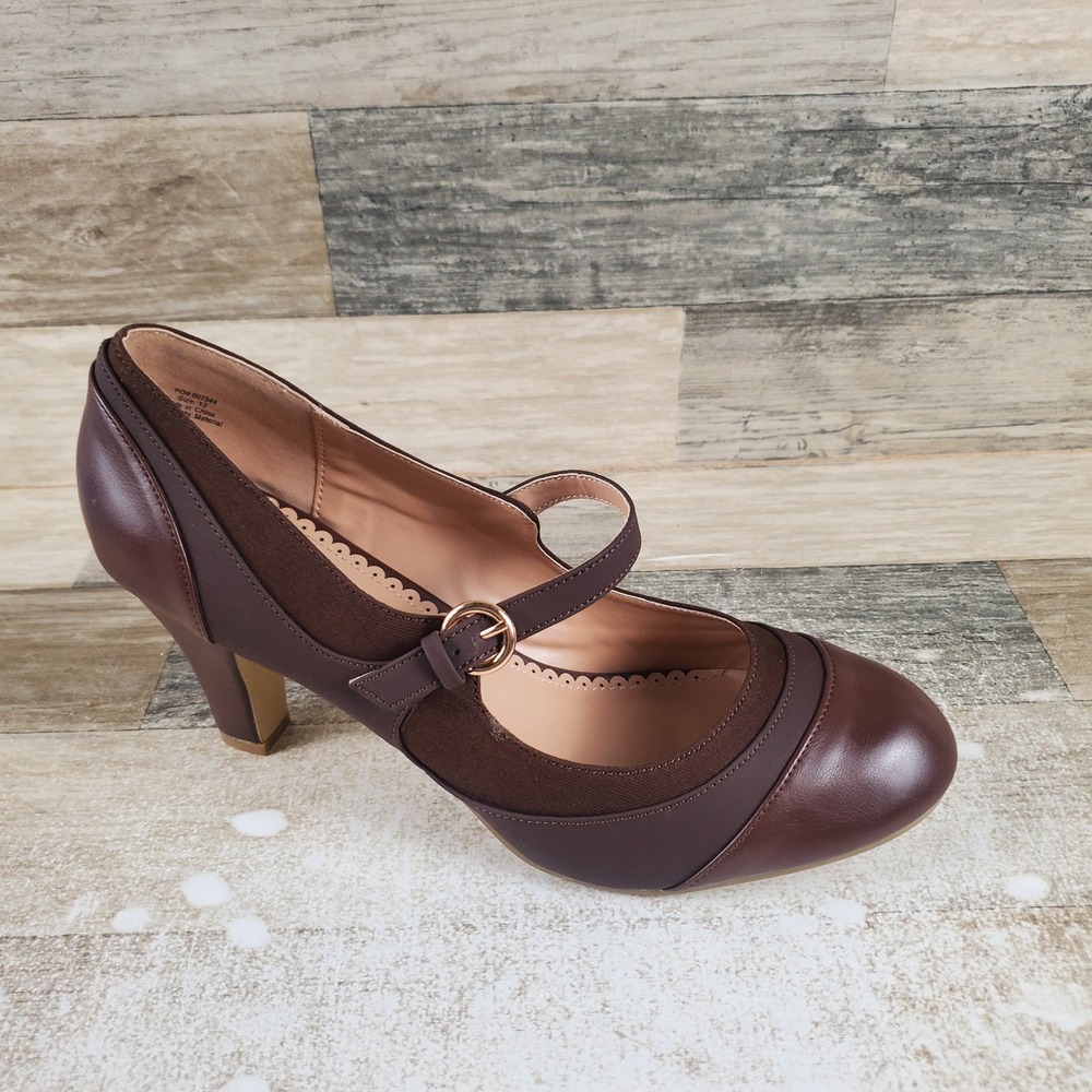 Journee Siri Womens Mary Jane Sz 12 M Brown Buckle Closed Toe Block Heel